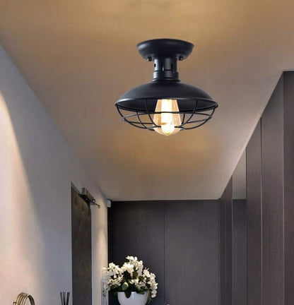 Opbou-Plafonlig Rustic Swart Metaal Raamwerk Naby Plafon Lamp E26 Basis