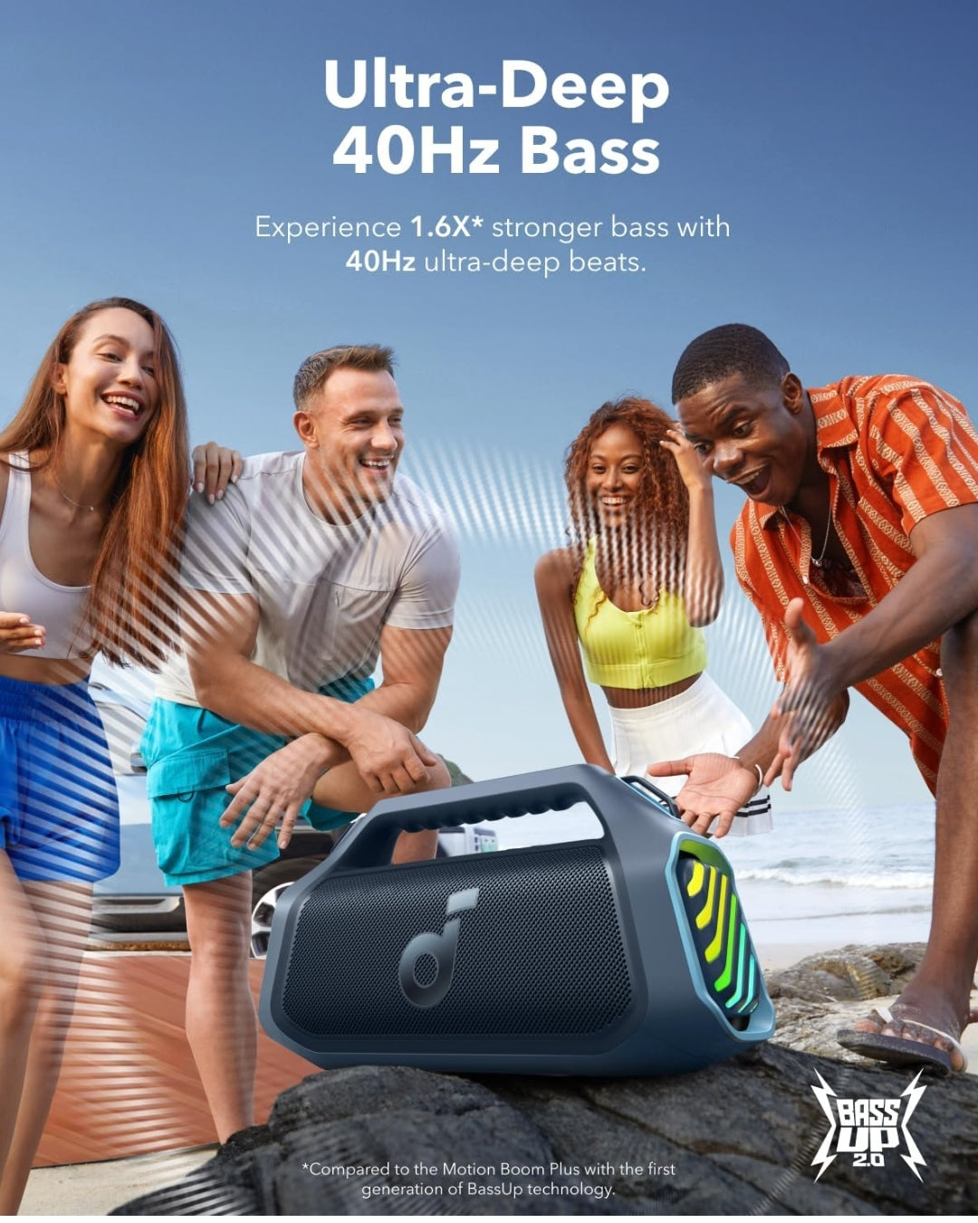 Soundcore Boom 2 Plus By Anker, Outdoor Speaker, 140W, 2+2 Channel, BassUp 2.0, 20H Playtime, Fast Charge, IPX7 Waterproof, RGB Lights, Power Bank, Bluetooth 5.3, Portable for Outdoors, Camping, Beach