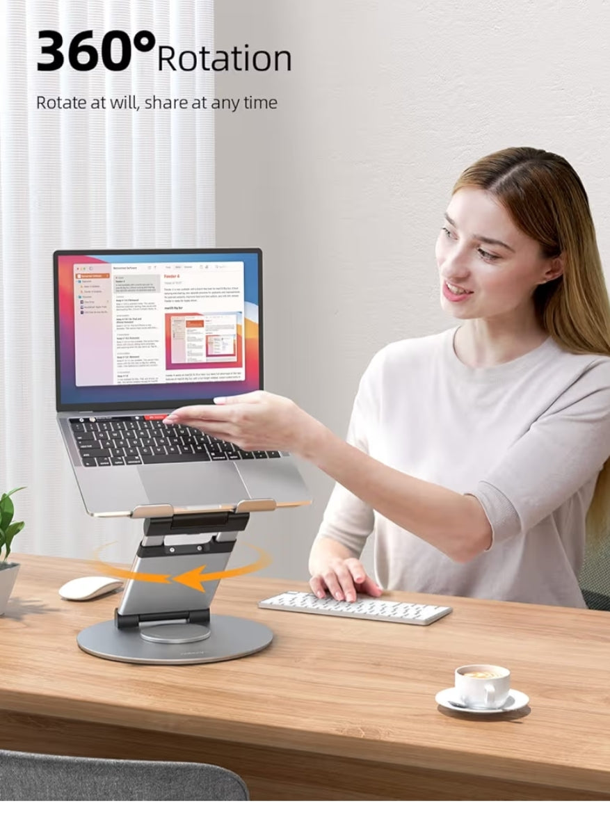 Teleskopiese 360 Roterende Skootrekenaarstaander vir lessenaar Verstelbare Hoogte Swivel Uitskuifontwerp Ergonomiese Skootrekenaarverhoger Pas alle 10-17" – Silwer