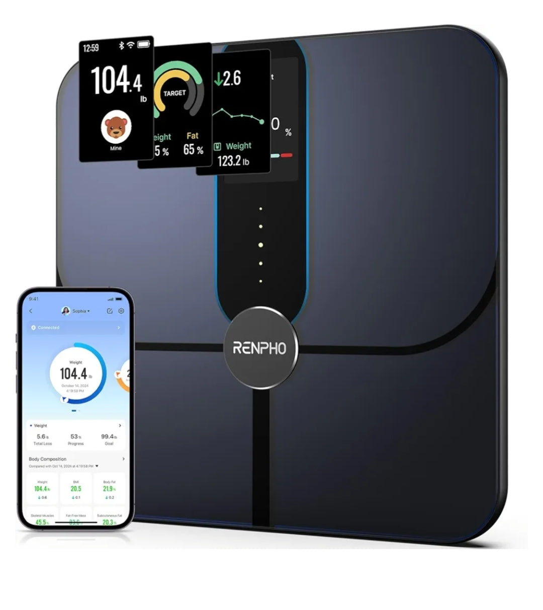 Smart Scale with Color Display, Wi-Fi & Bluetooth Fitness Equipment for BMI Muscle Mass Composition - Rechargeable