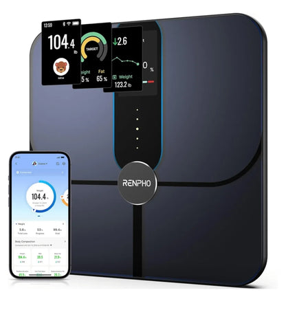 Smart Scale with Color Display, Wi-Fi & Bluetooth Fitness Equipment for BMI Muscle Mass Composition - Rechargeable