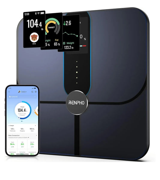 Smart Scale with Color Display, Wi-Fi & Bluetooth Fitness Equipment for BMI Muscle Mass Composition - Rechargeable