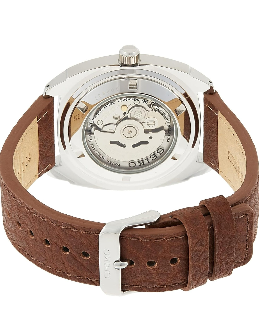 SEIKO Outomatiese Horlosie vir Mans - Recraft Reeks - Bruin Leerband, Dag/Datum Kalender, 50m Waterbestand