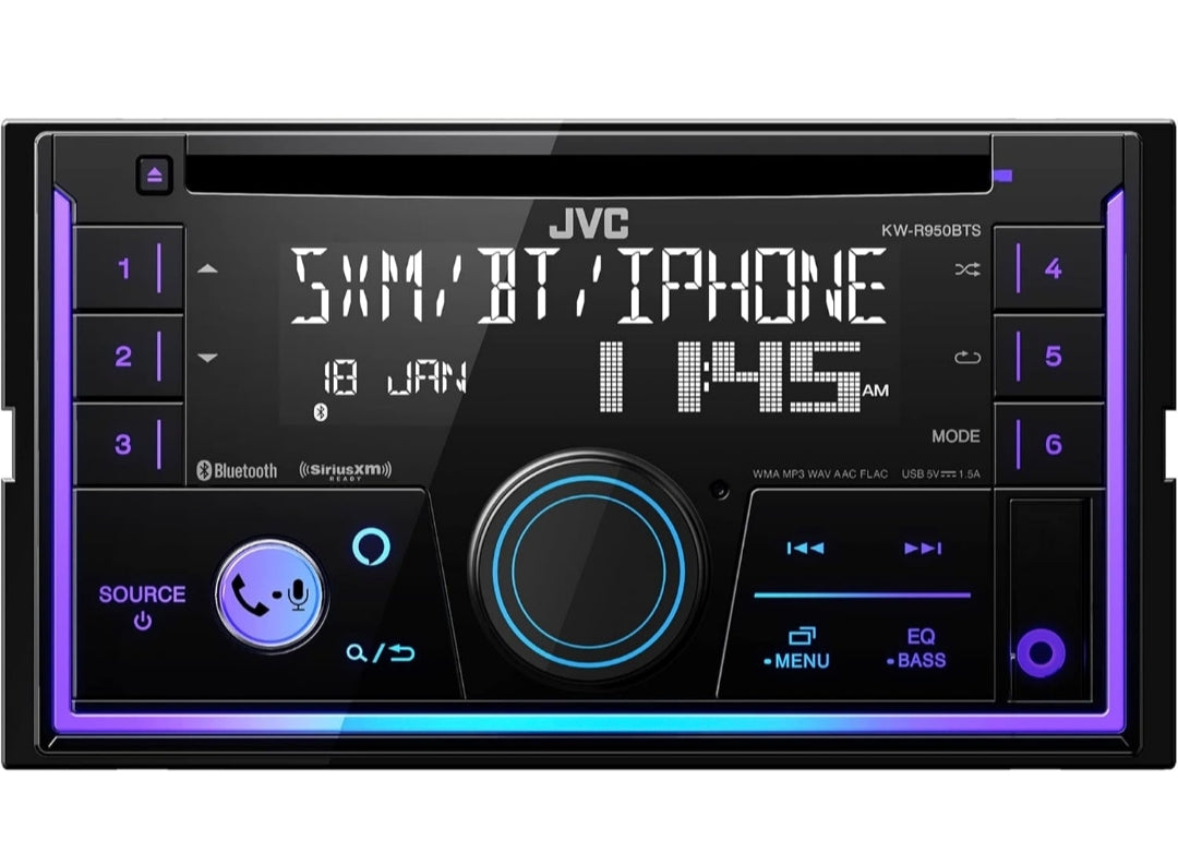 JVC KW-R950BTS Bluetooth Motorradio-ontvanger met USB-poort – LCD-skerm - AM/FM-radio - MP3-speler - Dubbel DIN – 13-band EQ (Swart)