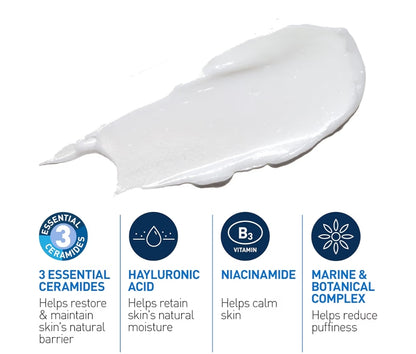 CeraVe Oog Herstelroom, Onder Oogroom Vir Swelling En Sakke Onder Oë, Hialuronzuur + Niasinamied + Mariene Botaniese Kompleks