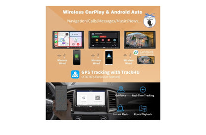 7" Android Dubbel-Din Kar Stereo Ontvangers, Draadlose CarPlay & Android Auto, Ingeboude 4G, WiFi/BT/USB, Dubbele Bluetooth