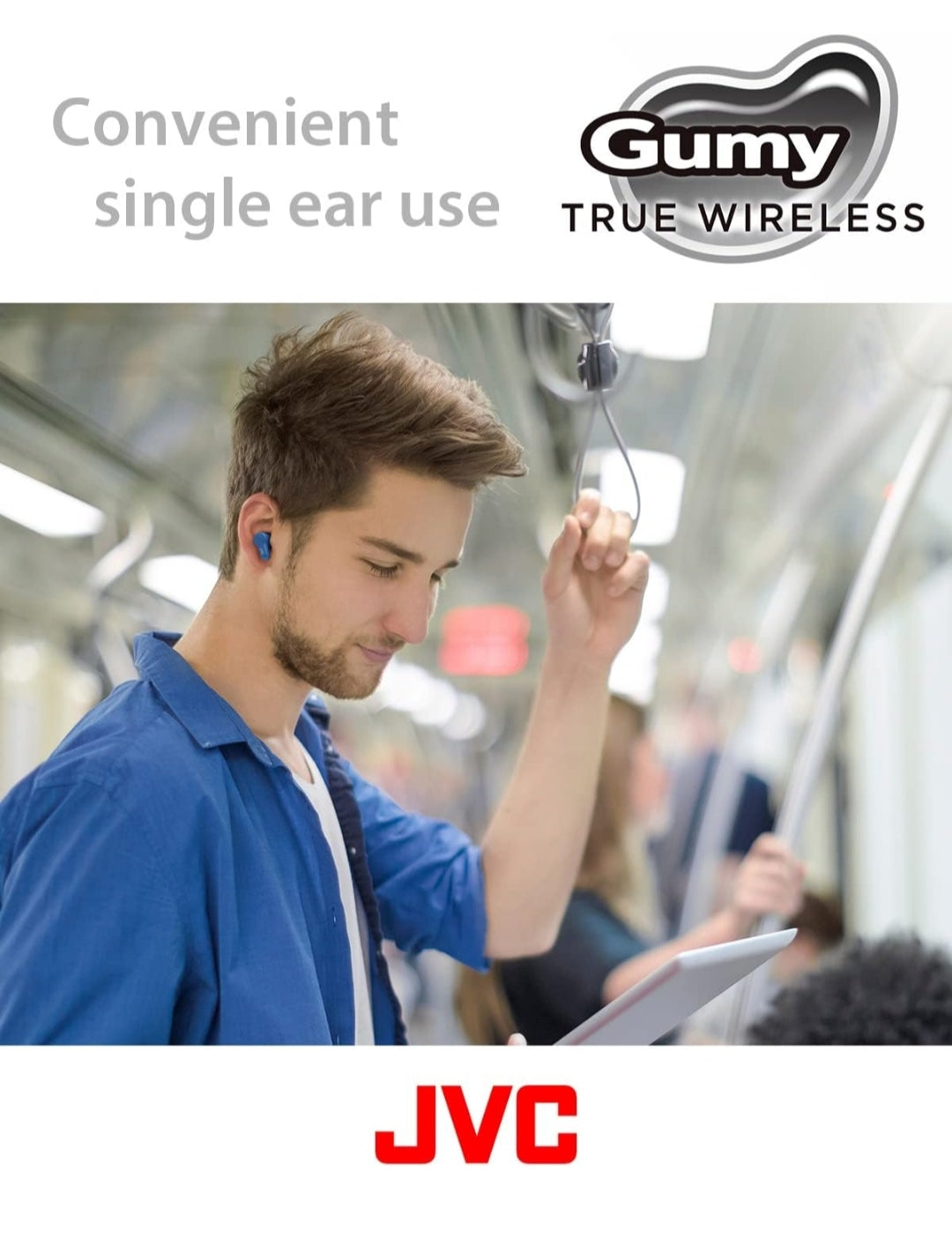 JVC Gumy True Wireless Earbuds, Bluetooth 5.3, Charging Case, 24-Hour Playback, IPX4 Water Resistant, Comfortable Secure Fit with XS/S/M/L Earpieces, Built-in Mic for Calls, iPhone/Android/PC - HAA7T2