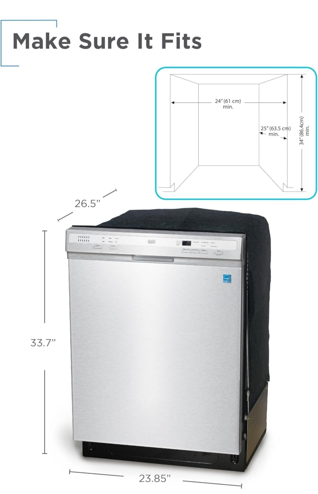 BLACK+DECKER 24" Ingeboude Skottelgoedwasser, 12-Plekkie-Opstelling Kapasiteit met Vlekvrye Staalbad, Skottelgoedwasser met 6 Wasprogramme, Lae Geraas, ENERGY STAR Gesertifiseer, BDW200MS, Vlekvrye Staal Voorkoms