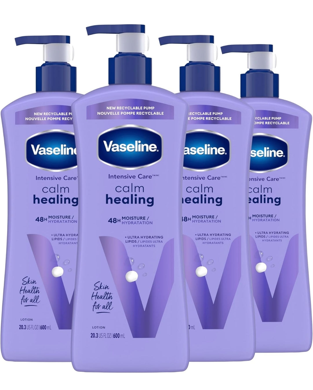 Vaseline Intensive Care Calm Healing Body Lotion 4 Count for Dry Skin Lotion Made with Ultra-Hydrating Lipids and Lavender Extract to Heal and Restore Dry Skin 20.3 Oz