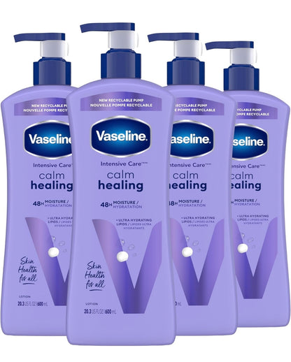 Vaseline Intensive Care Calm Healing Body Lotion 4 Count for Dry Skin Lotion Made with Ultra-Hydrating Lipids and Lavender Extract to Heal and Restore Dry Skin 20.3 Oz