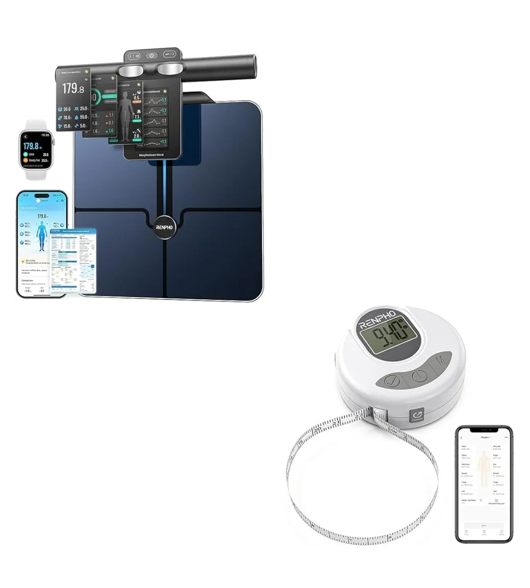 Bundle 8-Electrode Body Composition Scale with BMI and Body Bluetooth Smart Tape Measure with Lock Hook & Retractable Function