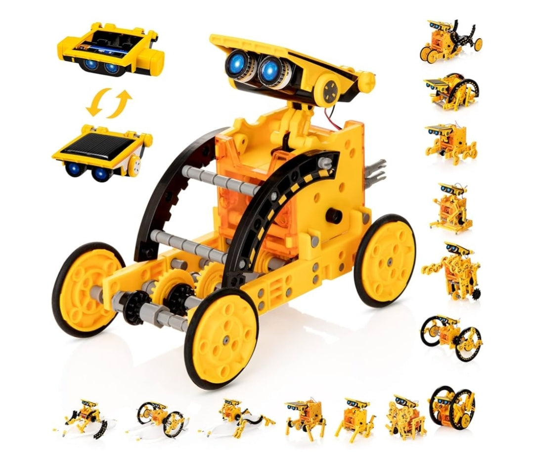 14-in-1 Solar Robot Kit Educational STEM Science Toy, DIY Solar Power Building Kit - Robotic Set Toys (Yellow/Orange)