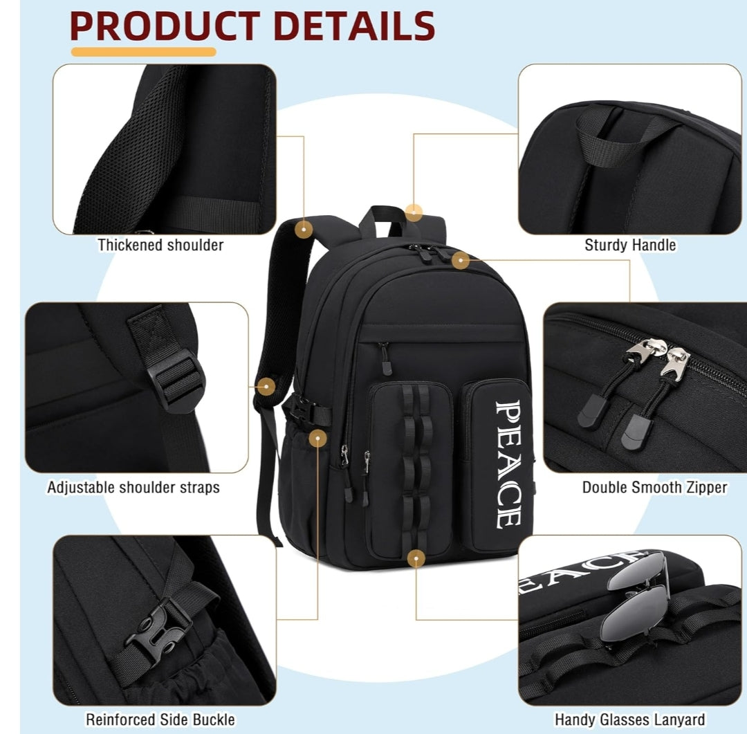 College Bookbag Laptop Backpacks 15.6 Inch Kids Elementary School Bag for Teens Girls Boys Water Resistant Sport Travel Back Pack Women Men Work Business Computer Rucksack Black