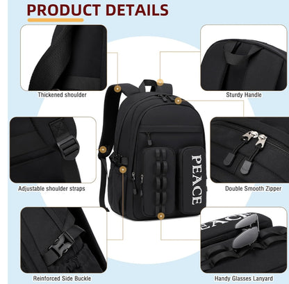 College Bookbag Laptop Backpacks 15.6 Inch Kids Elementary School Bag for Teens Girls Boys Water Resistant Sport Travel Back Pack Women Men Work Business Computer Rucksack Black