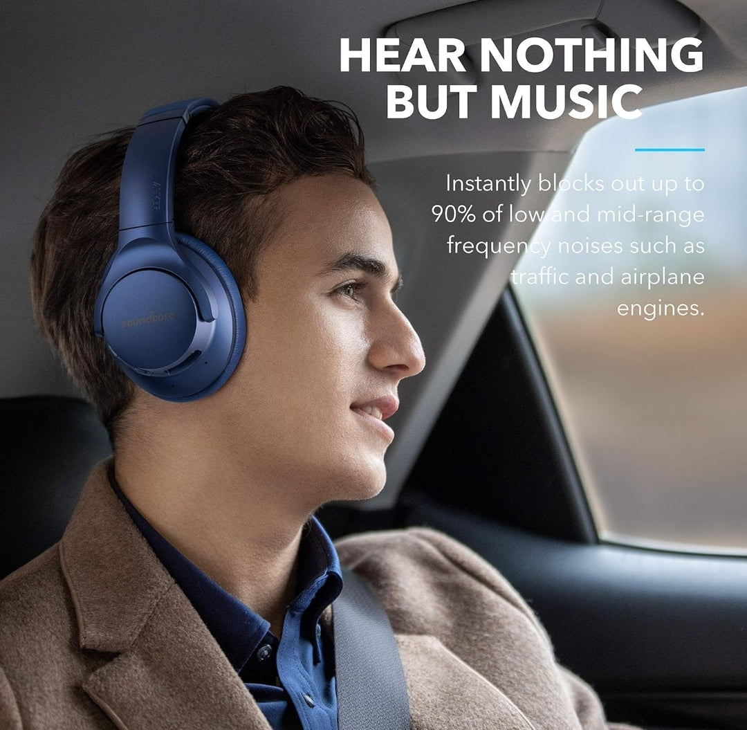 Soundcore Anker Life Q20 Hybrid Active Noise Cancelling Headphones, Wireless Over Ear Bluetooth Headphones, 70H Playtime, Hi-Res Audio, Deep Bass, Memory Foam Ear Cups, Travel, Office, USB-C Charging