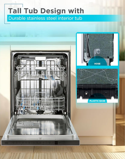 BLACK+DECKER 24" Designer Series Ingeboude Skottelgoedwasser, 14 Plekinstelling Kapasiteit met Vlekvrye Staalbad, 6 Wasprogramme en Slim Wasstelsel, Lae Geraas, ENERGY STAR Gesertifiseer, BDW400MS