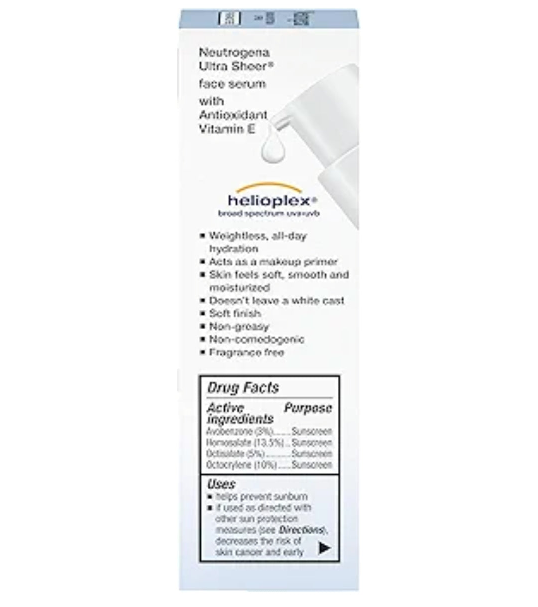 Neutrogena Ultra Sheer Gesigsonbrandroom met Vitamien E & SPF 60 UVA/UVB-beskerming, Reukloos, Oksibensoonvry - 1.7 Vloeibare Ons