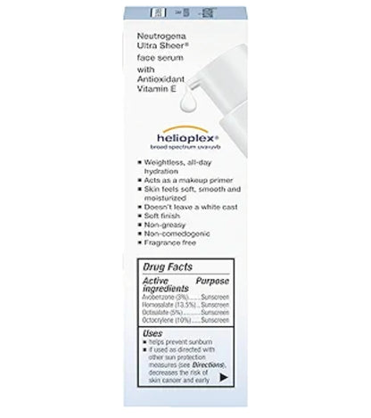 Neutrogena Ultra Sheer Gesigsonbrandroom met Vitamien E & SPF 60 UVA/UVB-beskerming, Reukloos, Oksibensoonvry - 1.7 Vloeibare Ons