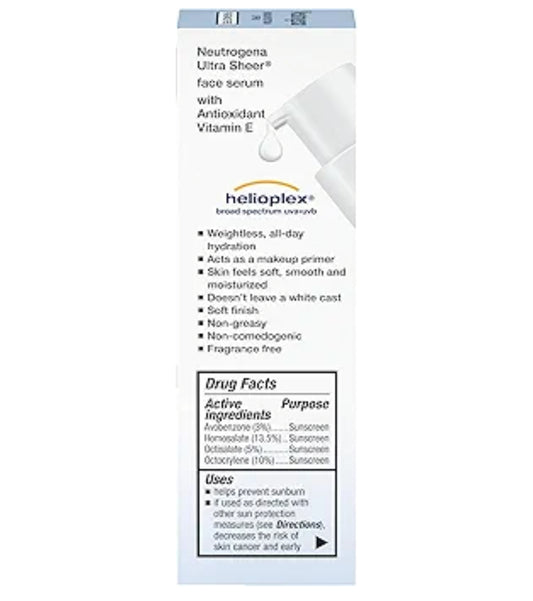 Neutrogena Ultra Sheer Gesigsonbrandroom met Vitamien E & SPF 60 UVA/UVB-beskerming, Reukloos, Oksibensoonvry - 1.7 Vloeibare Ons
