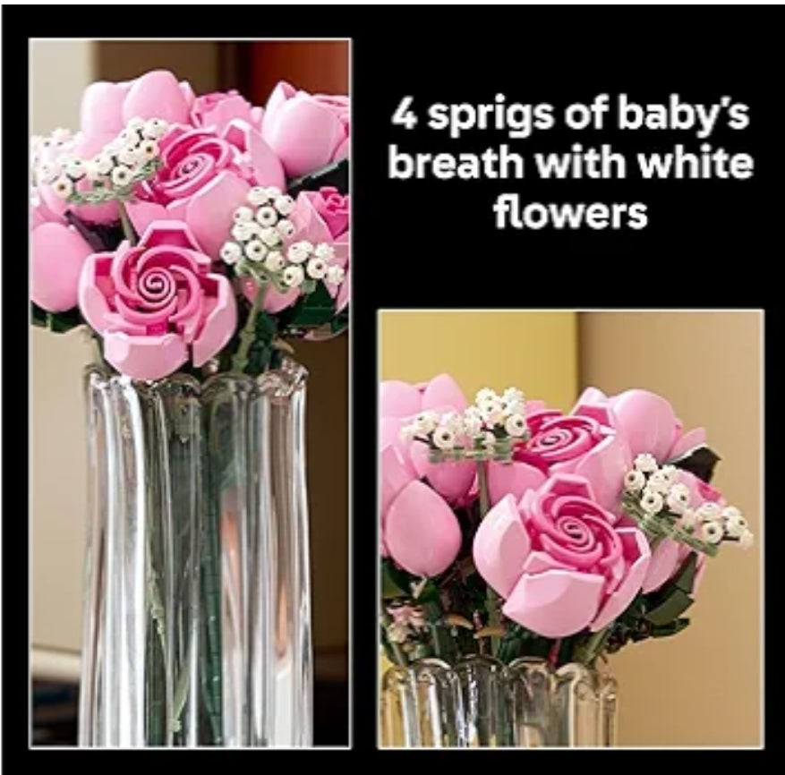 LEGO Botanicals Ruiker Pienk Rose Kunsblomme – Boublokke – Blomme vir Huis- of Kantoordekor, Rak of Kamerdekor