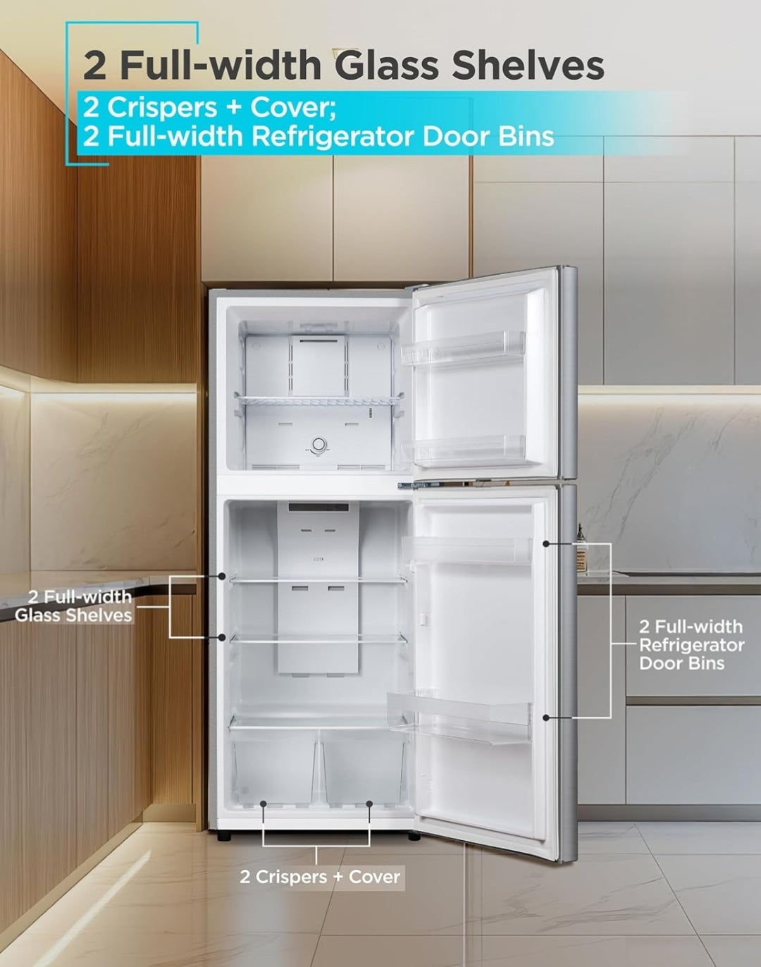 BLACK+DECKER 10 Kvt. Vt. Bo-gemonteerde Yskas met Vrieskas, 2 Deur Yskas met Bo-vrieskas en Verstelbare Temperatuurbeheer, ENERGY STAR, BR1000HS, Vlekvrye Staal Voorkoms