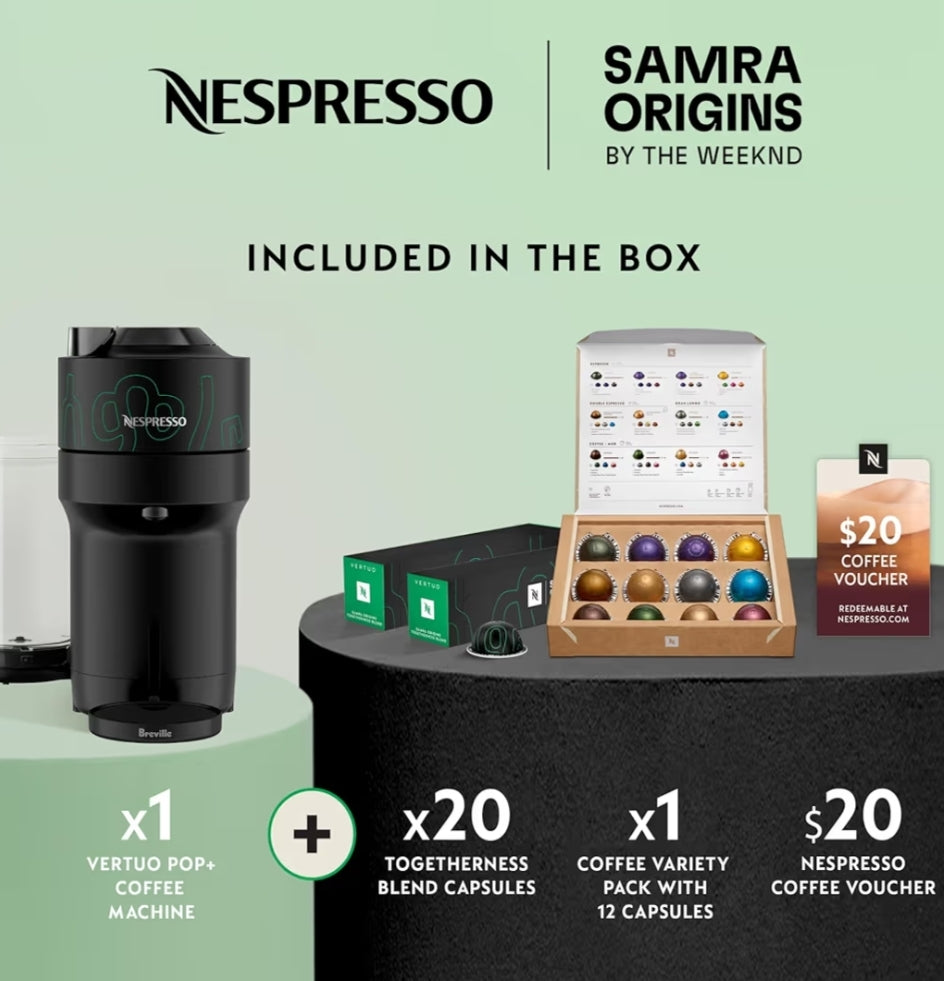 Nespresso Vertuo Pop+ Coffee and Espresso Maker by Breville, Samra Origins by The Weeknd, Double Espresso, Light Roast - 20CT Pods