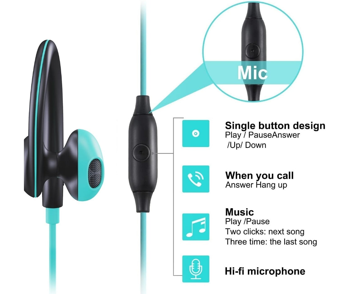 Sportoorfone met koord, binne-oor-koptelefoon met oorhaak, oorclip, hardloopoorfone, oorvaste oorfoontjies, versoenbaar met slimfoon, skootrekenaar, tablet, MP3-3.5mm-aansluiting