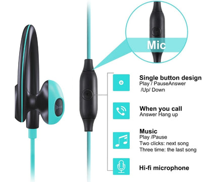 Sportoorfone met koord, binne-oor-koptelefoon met oorhaak, oorclip, hardloopoorfone, oorvaste oorfoontjies, versoenbaar met slimfoon, skootrekenaar, tablet, MP3-3.5mm-aansluiting