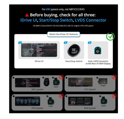 12.3" Android-motorstereo versoenbaar met BMW 3-reeks E90 E91 E92 E93 2008-2012 CIC-stelsel, draadlose CarPlay en Android Auto, 4G LTE, GPS-opsporing, Dubbele BT