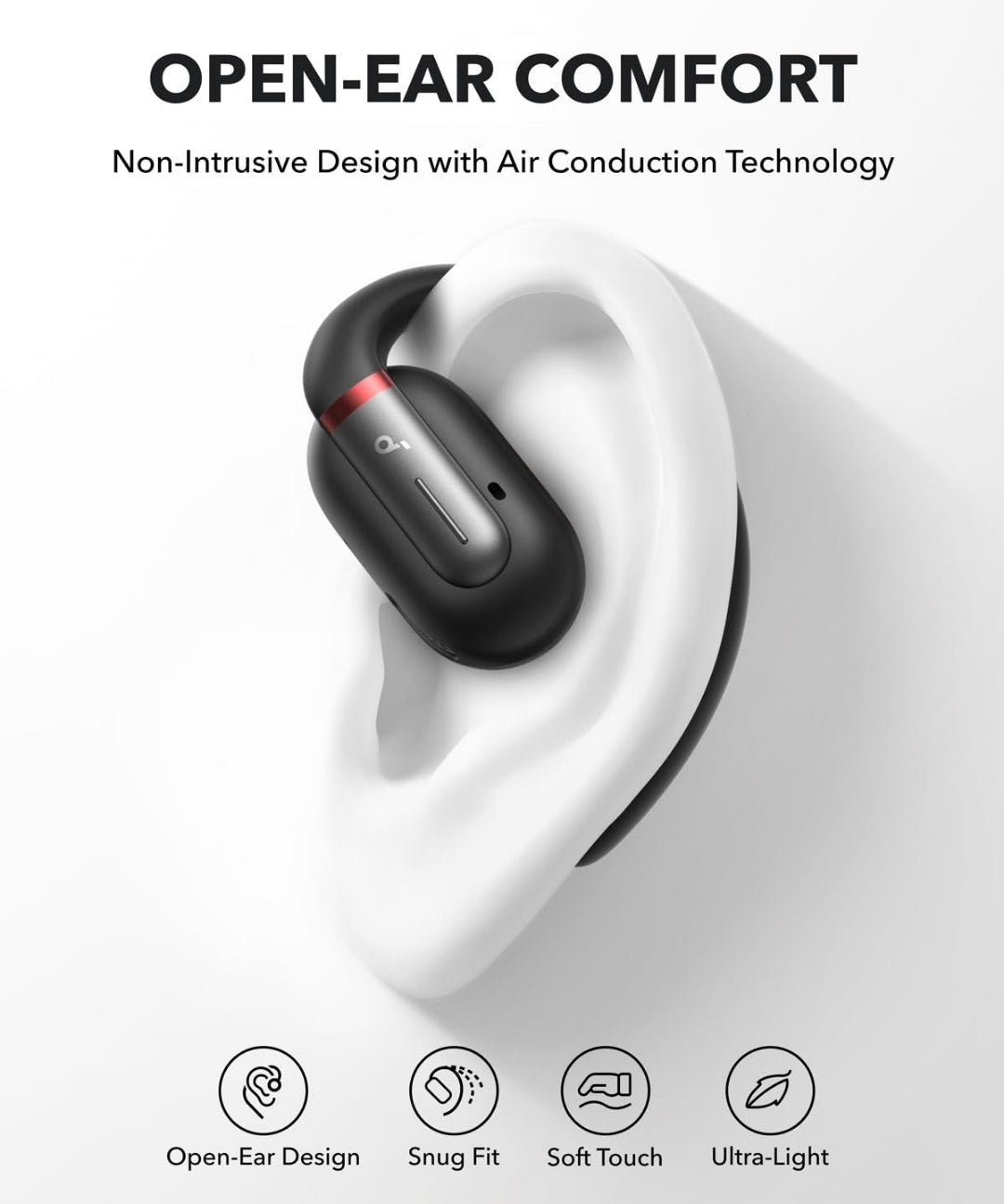 Soundcore by Anker V30i Open-Ear Headphones, Ultra-Comfort, Lightweight Design, Snug Fit, Ergonomic Ear Hooks, Robust Bass, 36H Playtime, Bluetooth 5.3, App Control, Clear Calls, Wireless Earbuds