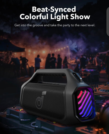 Soundcore Boom 2 Plus By Anker, Outdoor Speaker, 140W, 2+2 Channel, BassUp 2.0, 20H Playtime, Fast Charge, IPX7 Waterproof, RGB Lights, Power Bank, Bluetooth 5.3, Portable for Outdoors, Camping, Beach