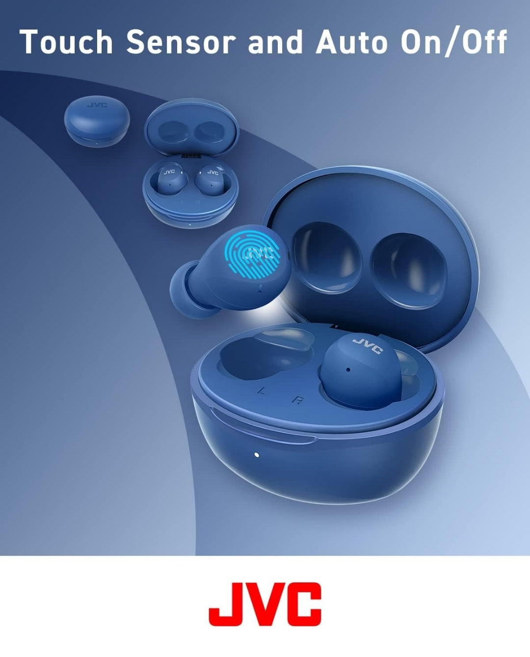 JVC Compact and Lightweight Gumy Mini True Wireless Earbuds Headphones, Long Battery Life (up to 23 Hours), Sound with Neodymium Magnet Driver, Water Resistance (IPX4) - HAA6TA (Blue)