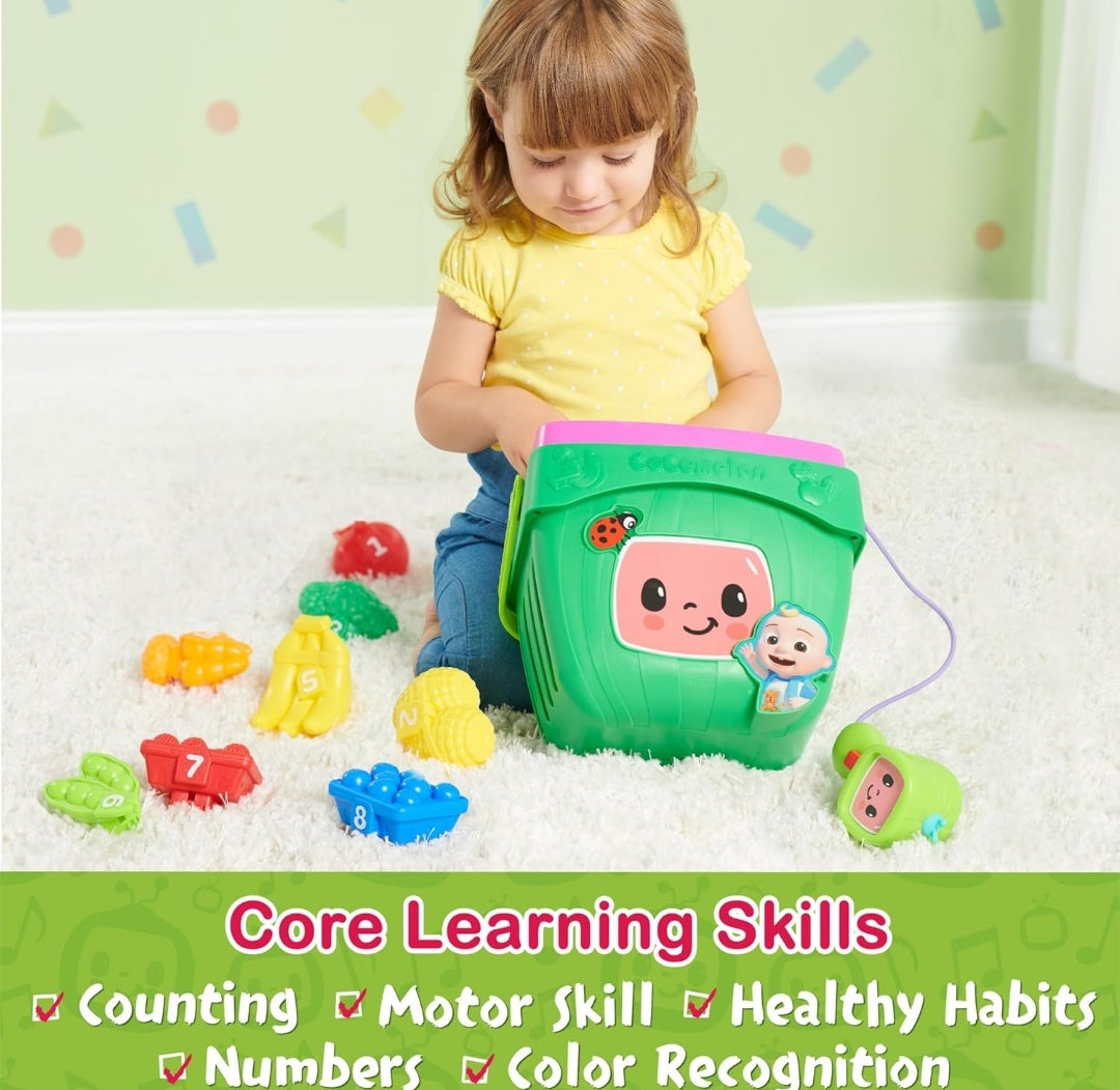 CoComelon Veggie Fun Learning Basket, Pretend Play Food, Preschool Learning and Education, 10-pieces, Music and Sounds, Officially Licensed Kids Toys for Ages 18 Month by Just Play