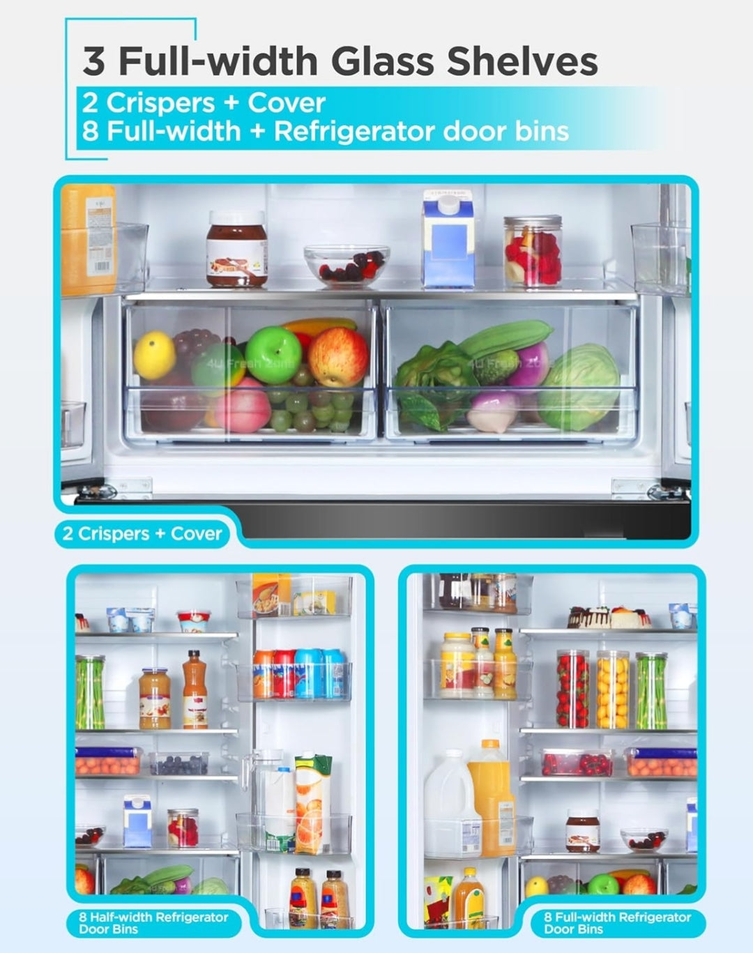 BLACK+DECKER 18 Cu. Ft. Franse Deur Yskas met Ingeboude Ysmaker, Volgrootte Yskas met Ondergemonteerde Vrieslaai, Rypvry, ENERGY STAR-gesertifiseer, BRF1800GIMB, Swart