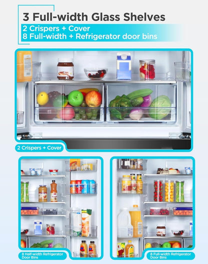 BLACK+DECKER 18 Cu. Ft. Franse Deur Yskas met Ingeboude Ysmaker, Volgrootte Yskas met Ondergemonteerde Vrieslaai, Rypvry, ENERGY STAR-gesertifiseer, BRF1800GIMB, Swart