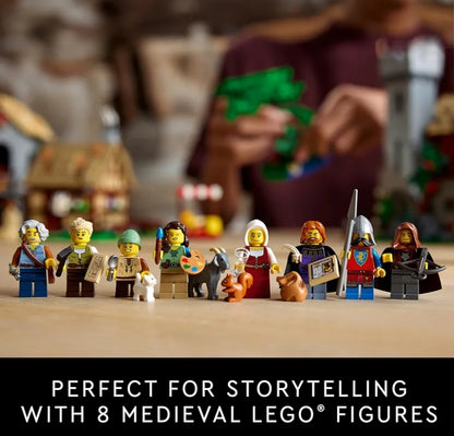 LEGO Icons Middeleeuse Dorpsplein Boustel vir Volwassenes - Kantoor- of Rakversiering vir Mans en Vroue, Ouderdomme 18+ Jaar - Met 8 Middeleeuse Minifigure - Geskenk vir Verjaarsdae - 10332
