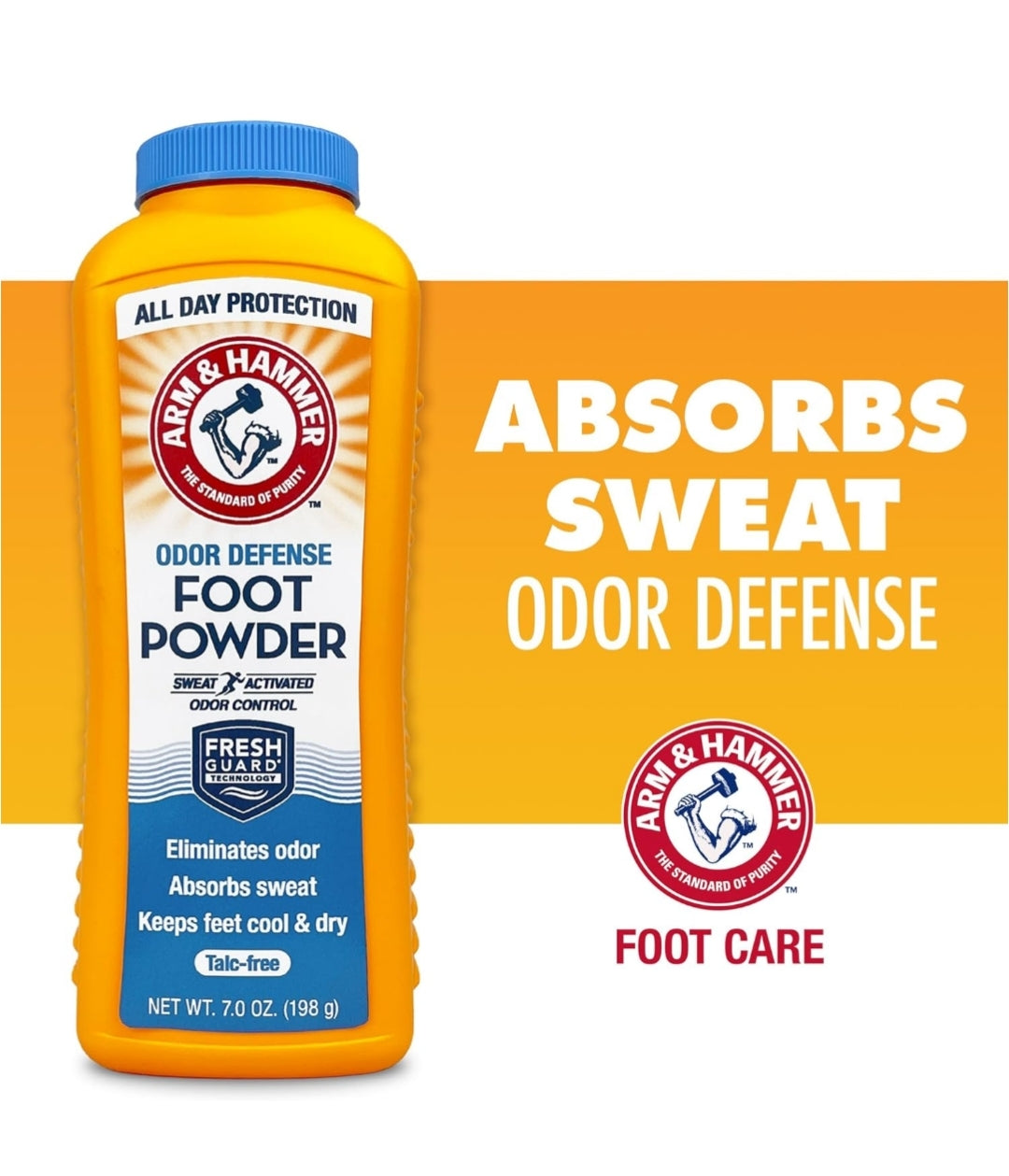 Arm & Hammer Foot Powder for Shoes & Feet, Talc-Free Odor & Moisture Control for Men & Women - 7 oz (1 Pack)
