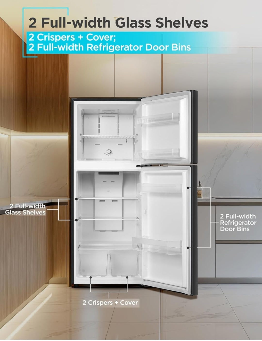 BLACK+DECKER 10 Kvt. Vt. Yskas met Bo-vrieskas, 2-deur Yskas met Bo-vrieskas en Verstelbare Temperatuurbeheer, ENERGY STAR, BR1000HB, Swart