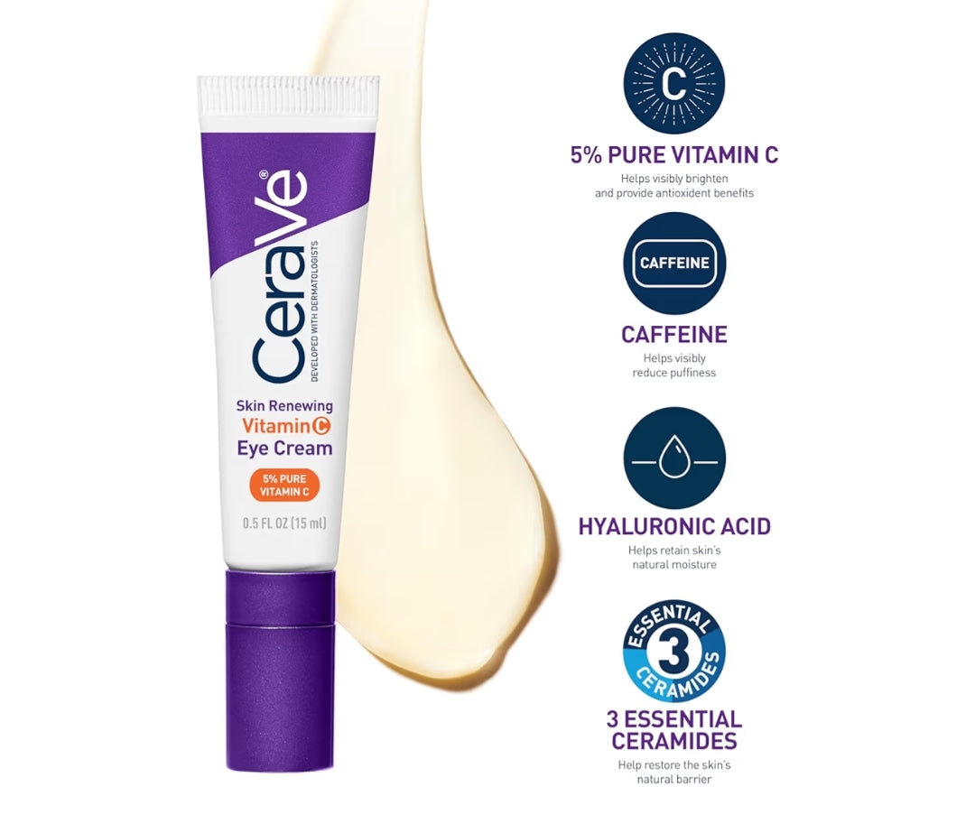 CeraVe Vitamien C-serum en Vitamien C-oogroom Velversorgingstel | Velverhelderende serum met hialuroonsuur