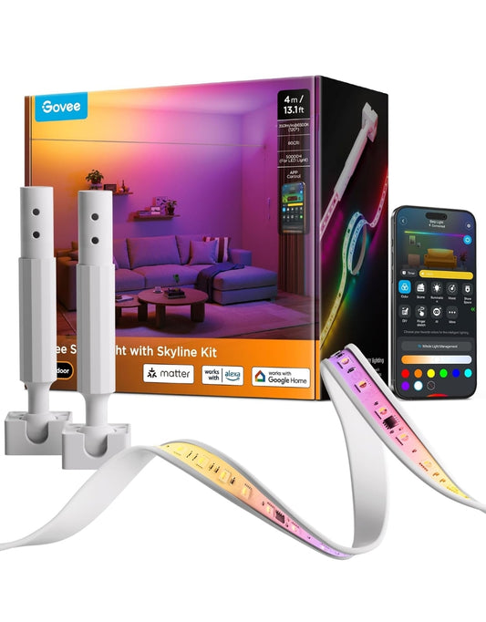 Govee Strooklig met Skyline-stel, 13.1vt Slim LED-strookligte Werk met Alexa, Google Assistant en Matter, RGBWWIC Kleurveranderende Ligstrook, LED-ligte vir Slaapkamer, Partytjie, Huisversiering