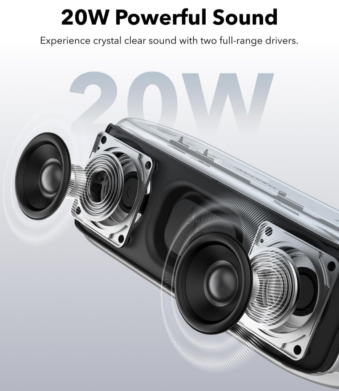 Soundcore Select 2S Bluetooth Speaker by Anker, Portable with 20W Stereo Sound, BassUp, 16-Hour Playtime, Wireless Stereo Pairing, IPX7 Waterproof, Speaker for Home, Shower, Hiking, Outdoors