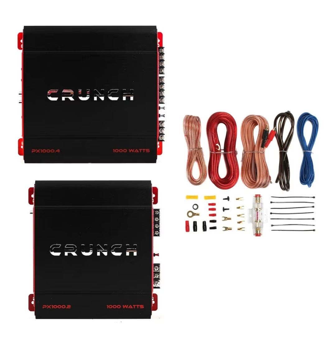 Crunch 4 Kanaal 1000W Klas A/B Stereo Versterker & 2 Kanaal Versterker & Bedradingstel - NUUT