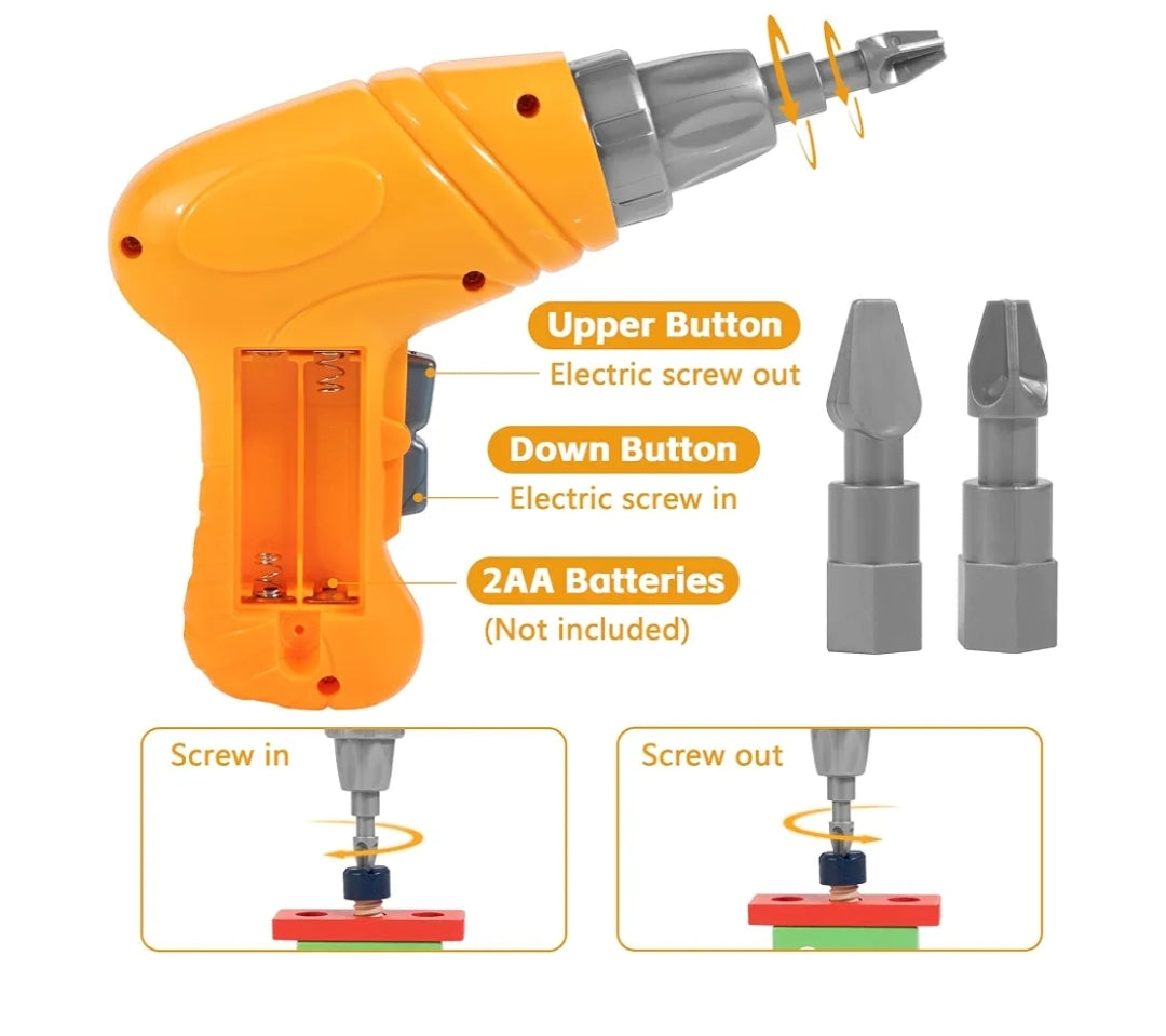 Kids Tool Set w/ Electric Drill & DIY Stickers, Toddler Tool Set for Kids Ages 3-5 Year Old Boys Girls - Construction Toys