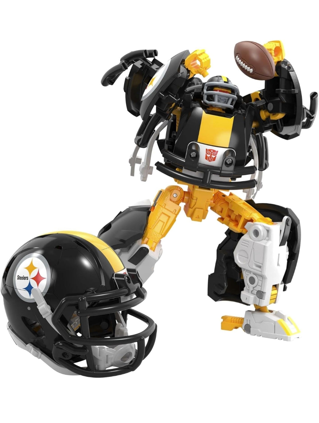 Transformers NFL Pittsburgh Steelers Steelsmash 5.5-Inch Action Figure Changes from Robot to Helmet, Football Toys for Ages 8+