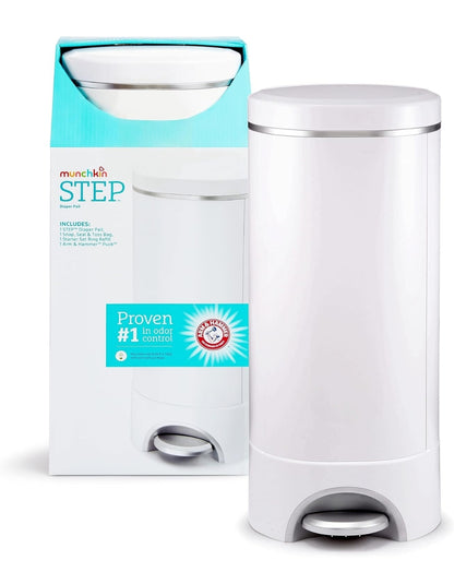 Munchkin STEP Diaper Pail by Arm & Hammer Includes 1 Snap, Seal & Toss Bag, 1 Starter Refill Ring