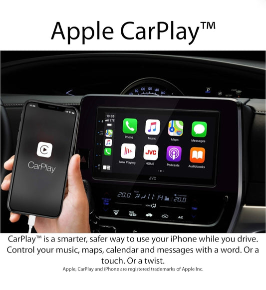 JVC KW-M560BT Apple CarPlay Android Auto Multimedia Speler met 6.8" Kapasitiewe Raakskerm, Bluetooth Oudio en Hands-free Oproepe, MP3 Speler, Dubbel DIN, 13-Band EQ, SiriusXM, AM/FM Motorradio
