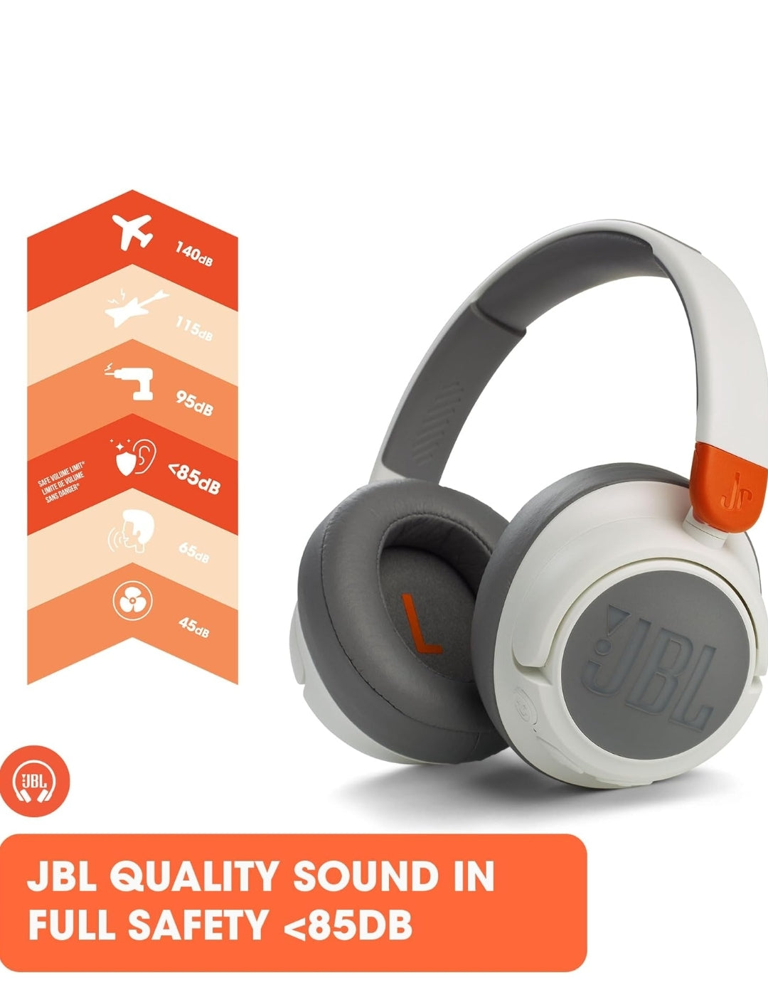 JBL JR 460NC - Wireless Over-Ear Noise Cancelling Kids Headphones - White