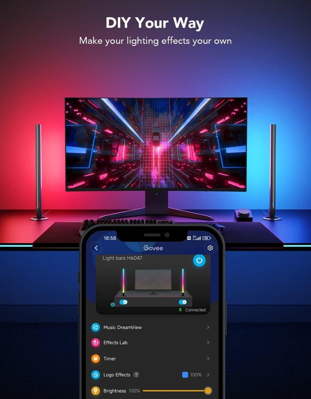 Govee RGBIC Gaming Light Bars H6047 with Smart Controller, Wi-Fi Smart LED Gaming Lights with Music Modes and 60+ Scene Modes Built, Works with Alexa & Google Assistant, Game Room Lights Decor