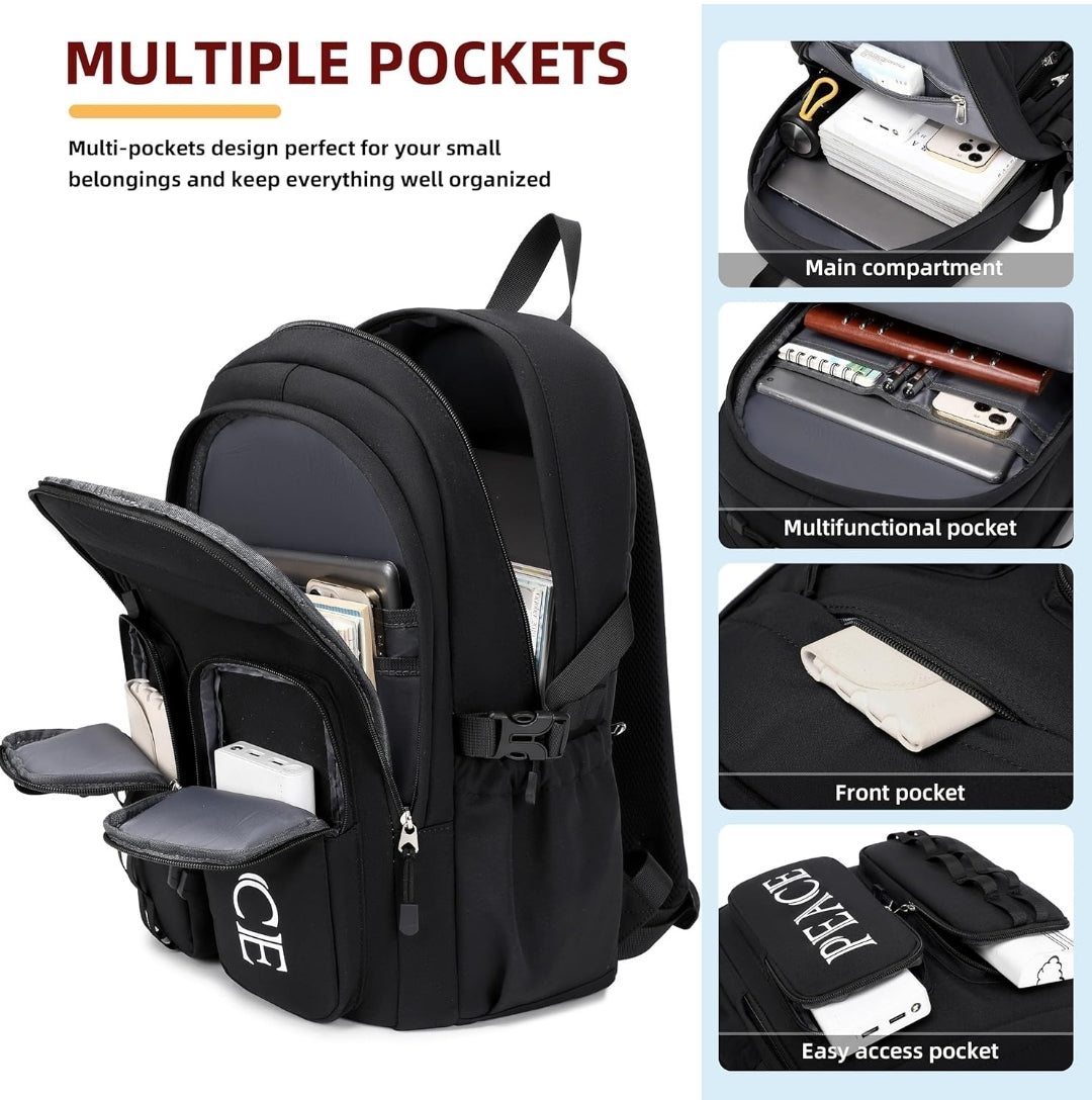 College Bookbag Laptop Backpacks 15.6 Inch Kids Elementary School Bag for Teens Girls Boys Water Resistant Sport Travel Back Pack Women Men Work Business Computer Rucksack Black