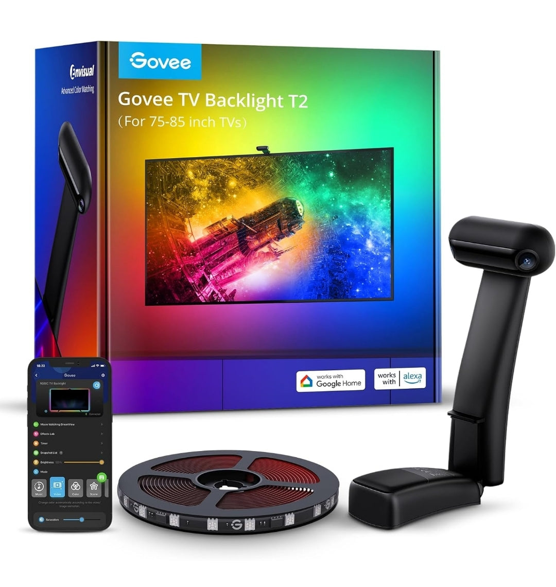 Envisual TV Backlight T2 with Dual Cameras, 16.4ft RGBIC Wi-Fi LED Backlights for 75-85 inch TVs, Double Light Beads - Smart App Control